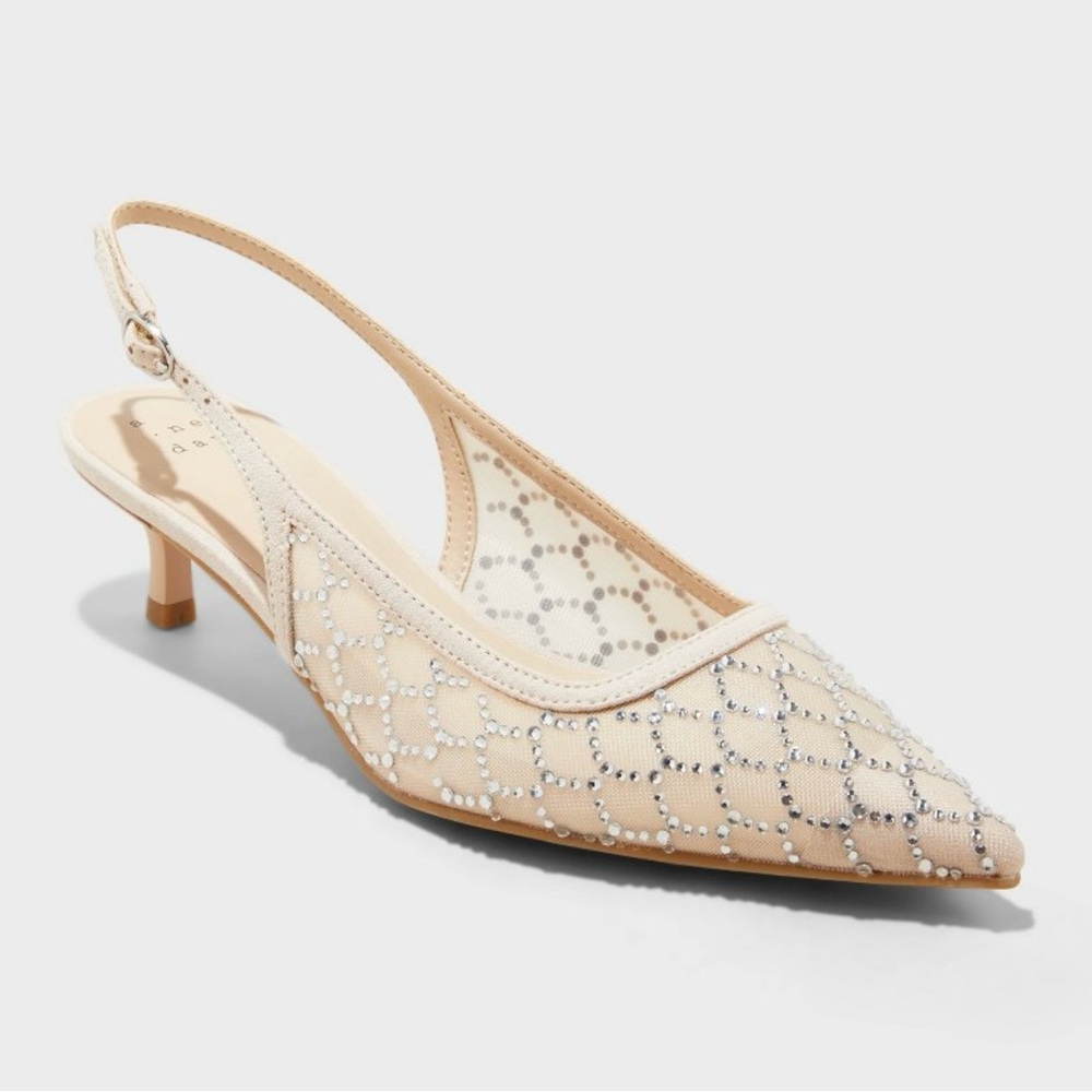 a new day Cream and Silver Embellished Slingback Heels